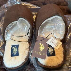 U.S. Polo Assn. Chocolate Slippers with Plush Ivory Lining